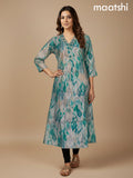 Beige and Teal Shade Chanderi Printed A-Line Kurti