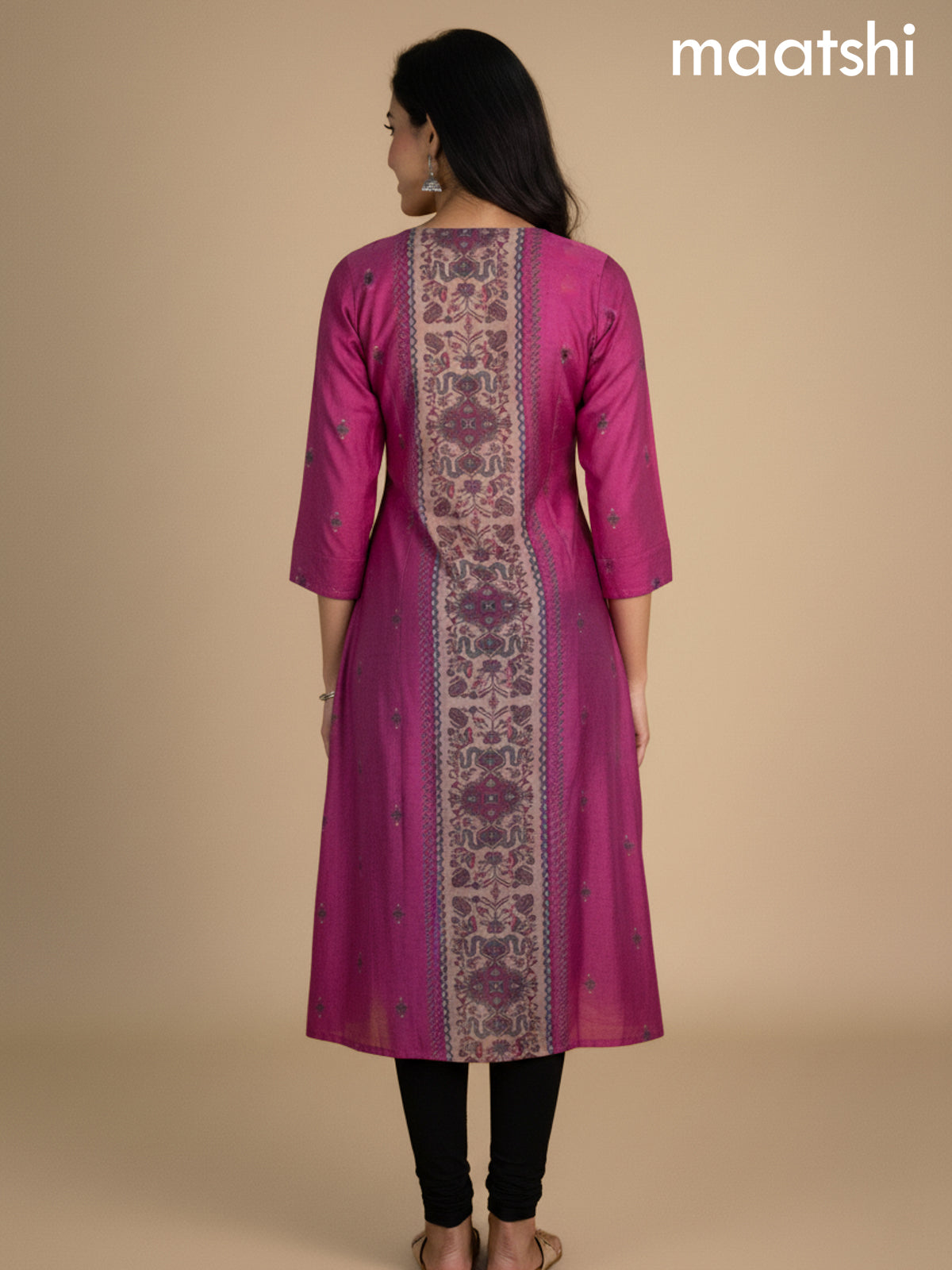 Pink Chanderi Printed A-Line Kurti