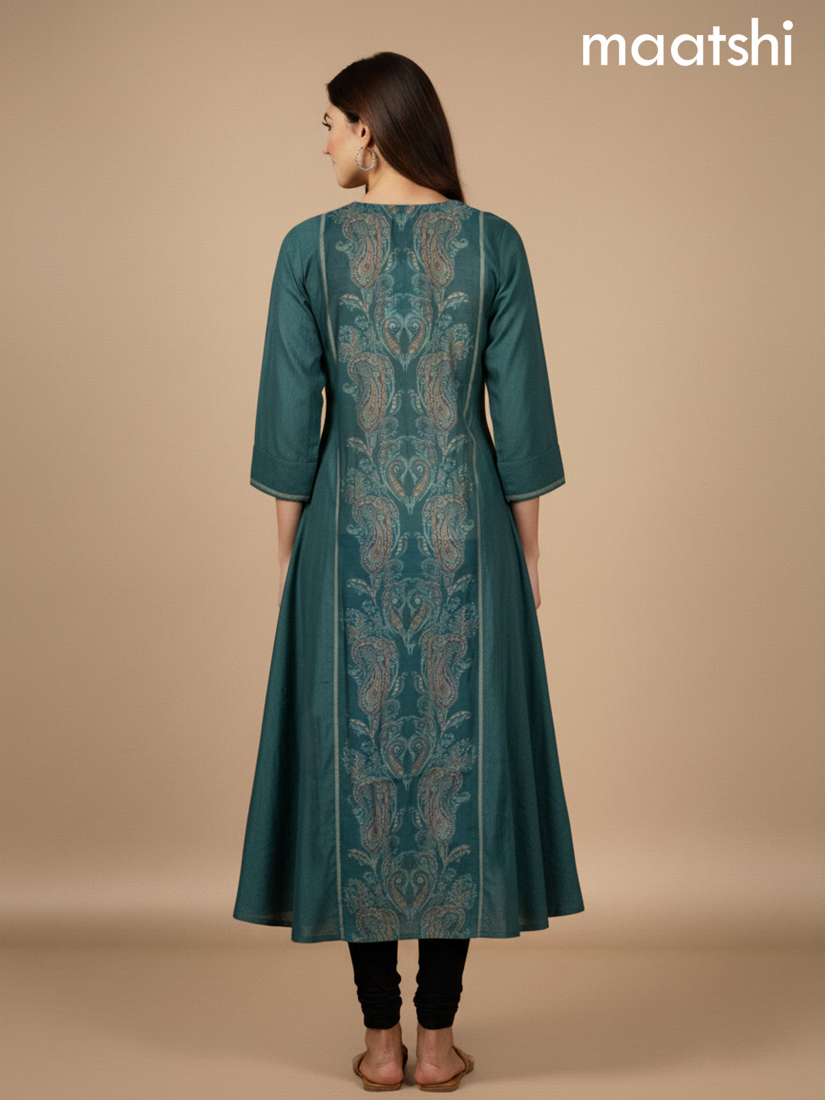 Green Shade Chanderi Printed A-Line Kurti