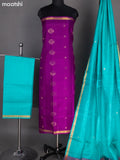Purple and Teal Green Pure Silk Dress Material With Zari Buttas