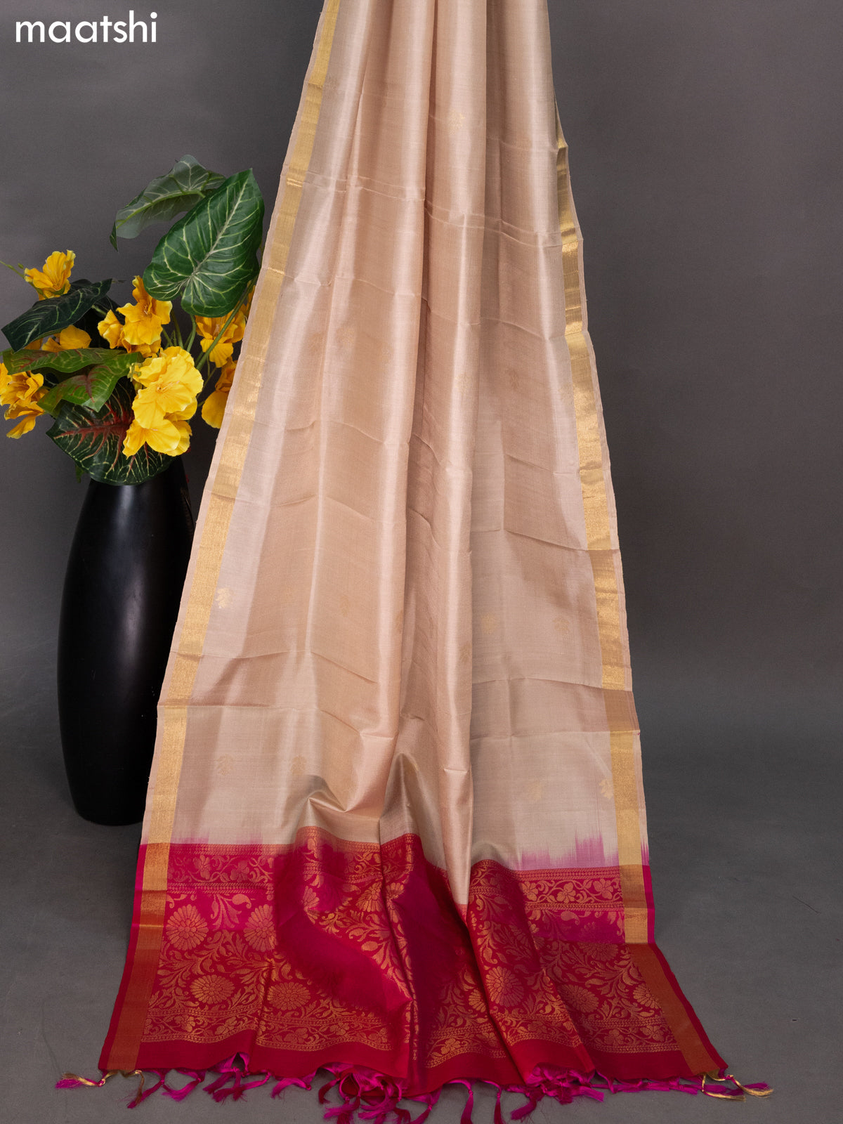 Pink and Cream Pure Silk Dress Material With Zari Buttas