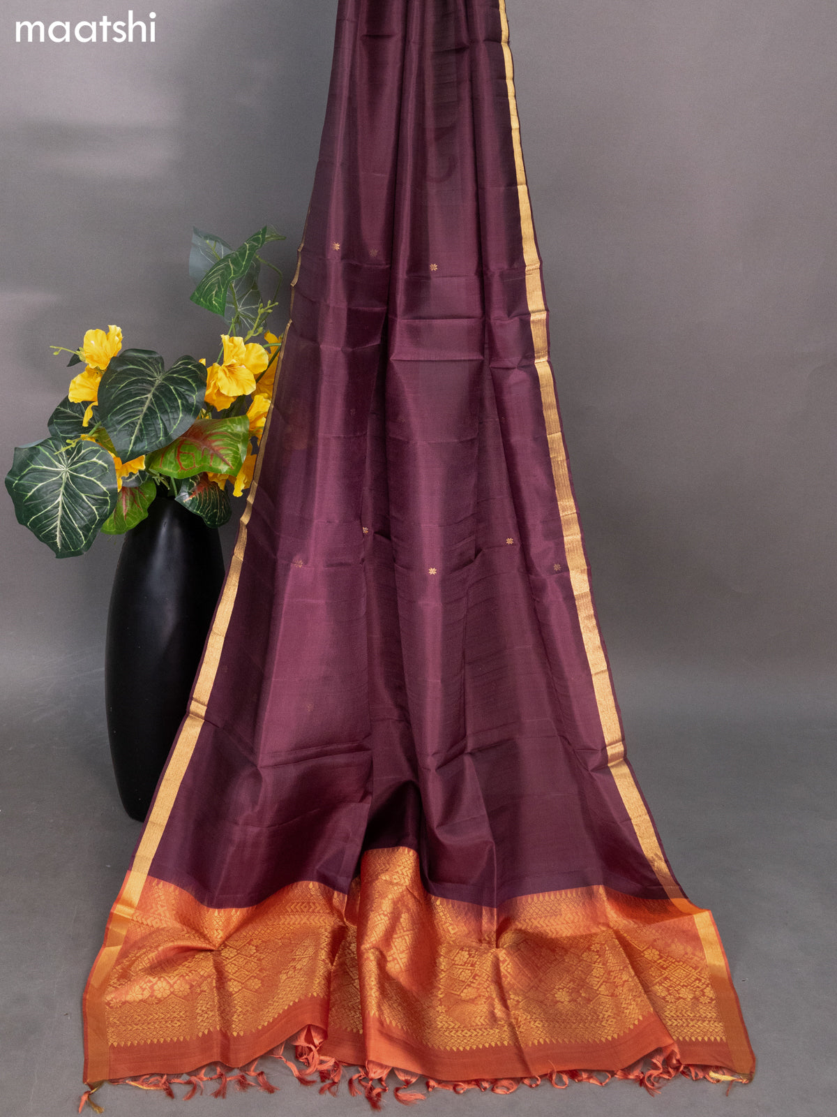 Peach Shade and Deep Maroon Pure Silk Dress Material With Zari Buttas