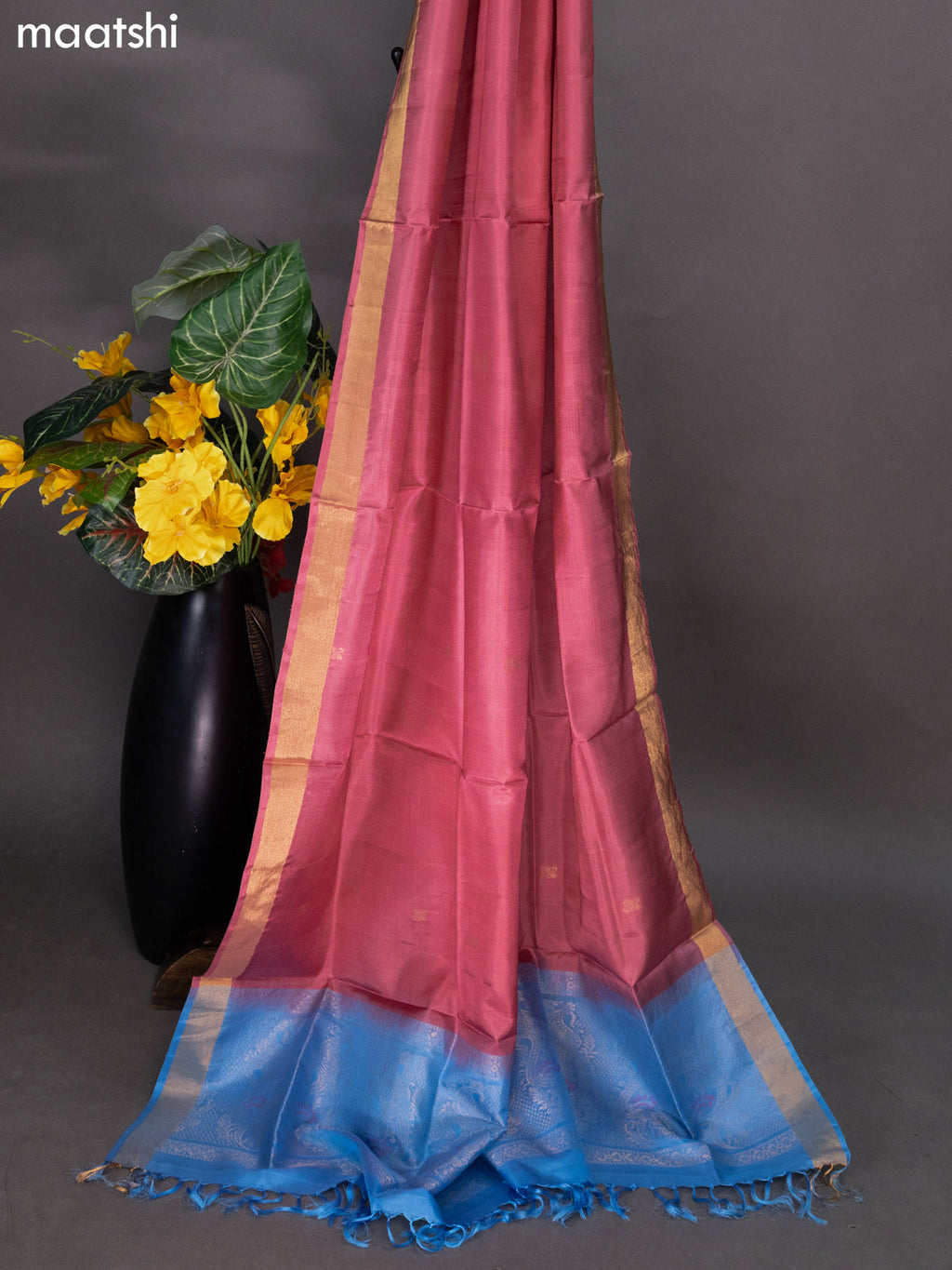 Light Blue and Peach Pink Pure Silk Dress Material With Zari Weaves