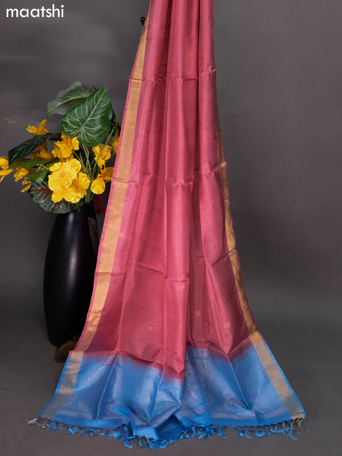 Light Blue and Peach Pink Pure Silk Dress Material With Zari Weaves