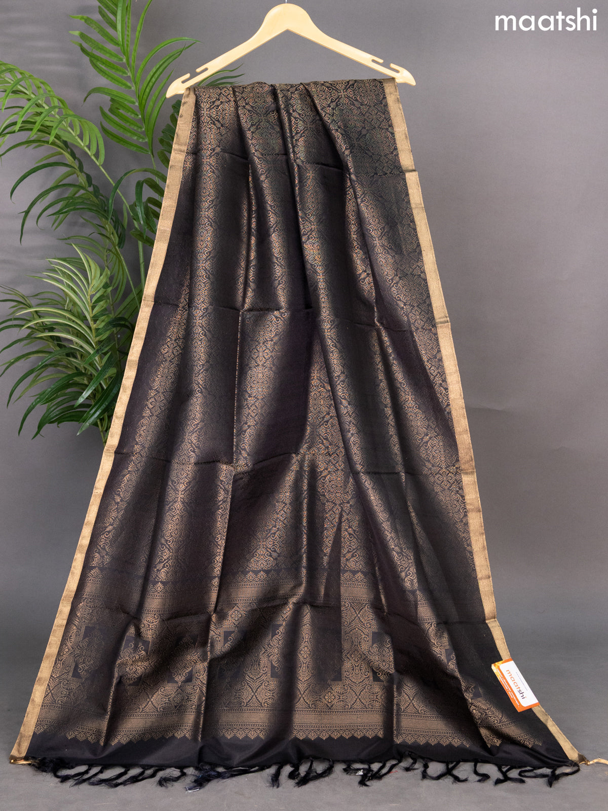Black Pure Silk Dupatta With Zari Weaves