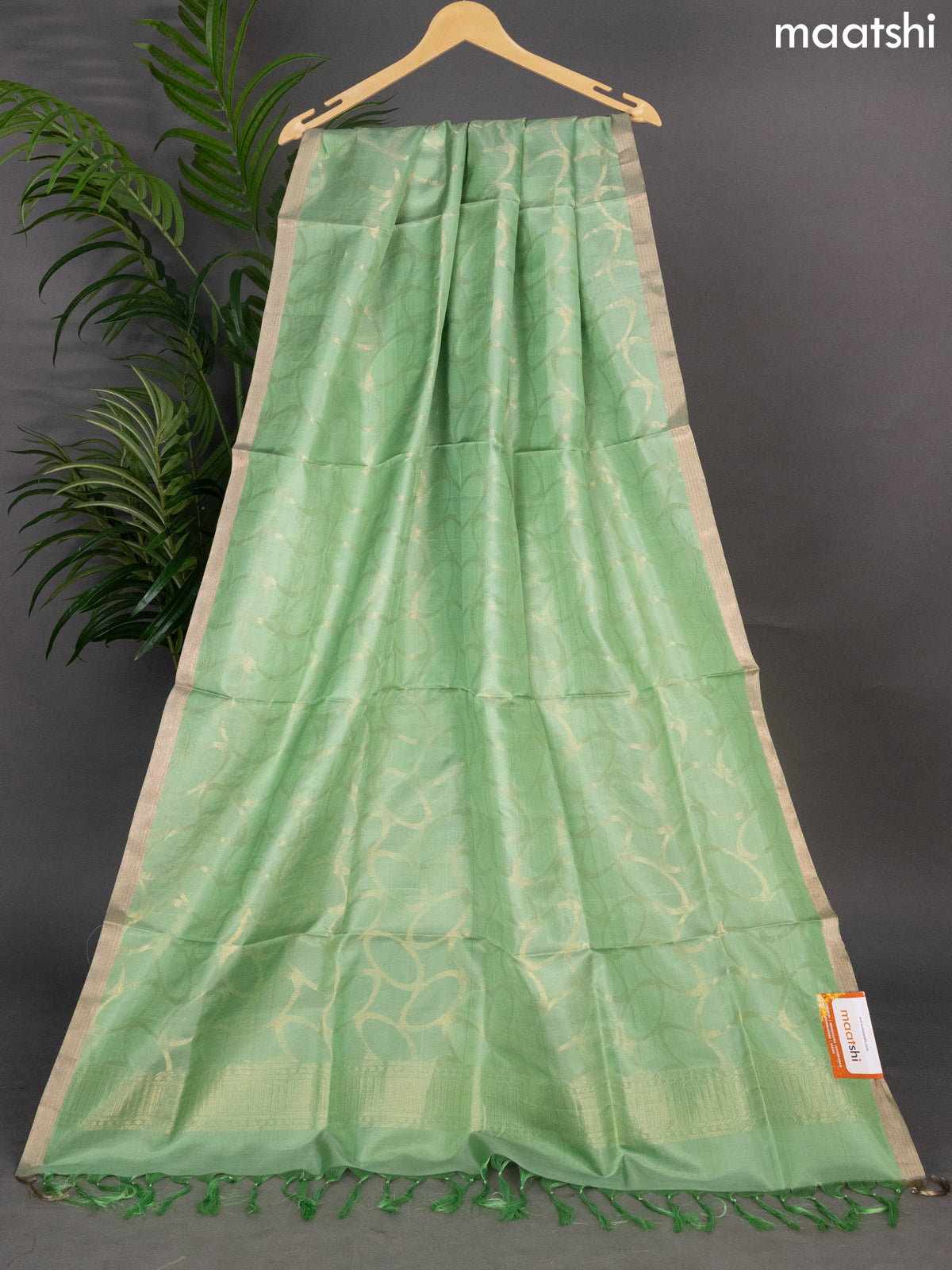 Pista Green Pure Silk Dupatta With Zari Weaves