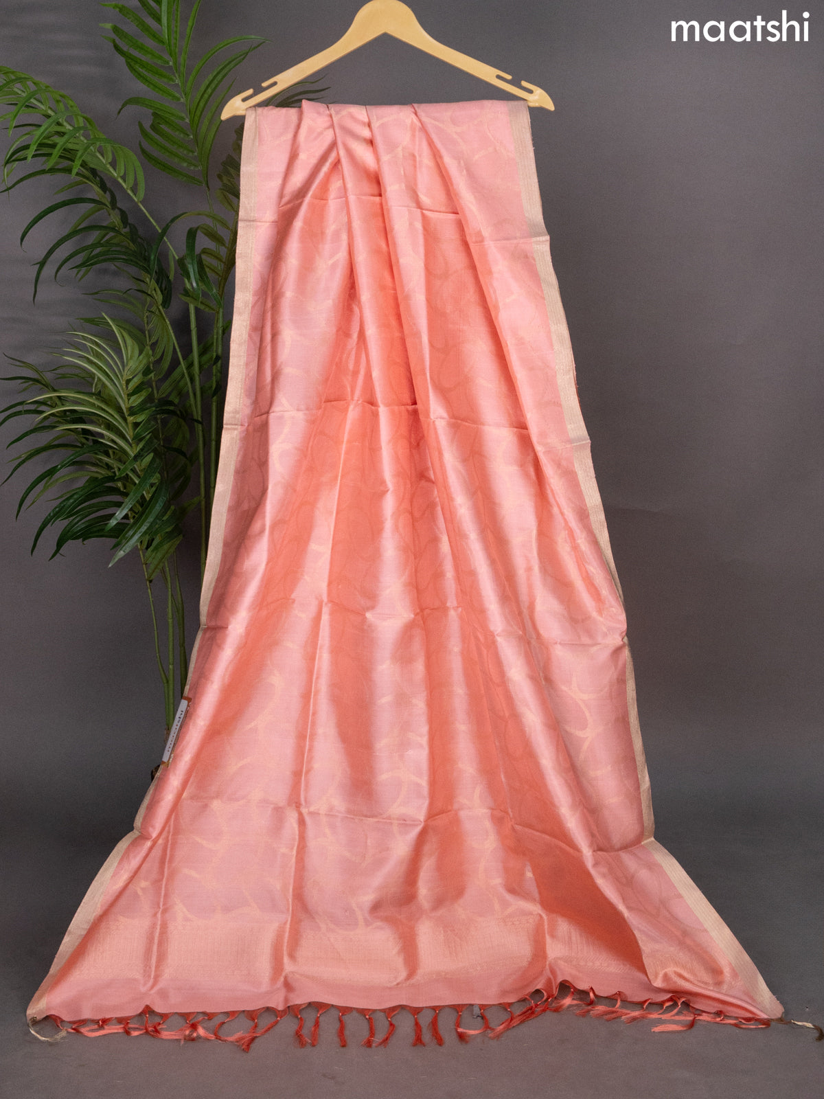 Peach Pink Pure Silk Dupatta With Zari Weaves