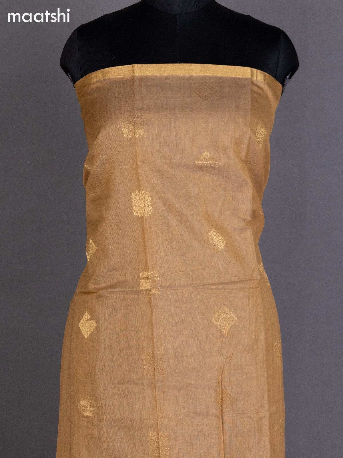 Sandal and Dual Shade Of Rust Kora Silk Cotton Dress Material With Zari Buttas