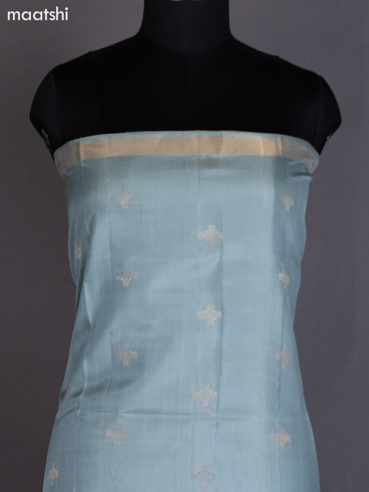 Pastel Blue Shade and Lavender Pure Silk Dress Material With Zari Buttas