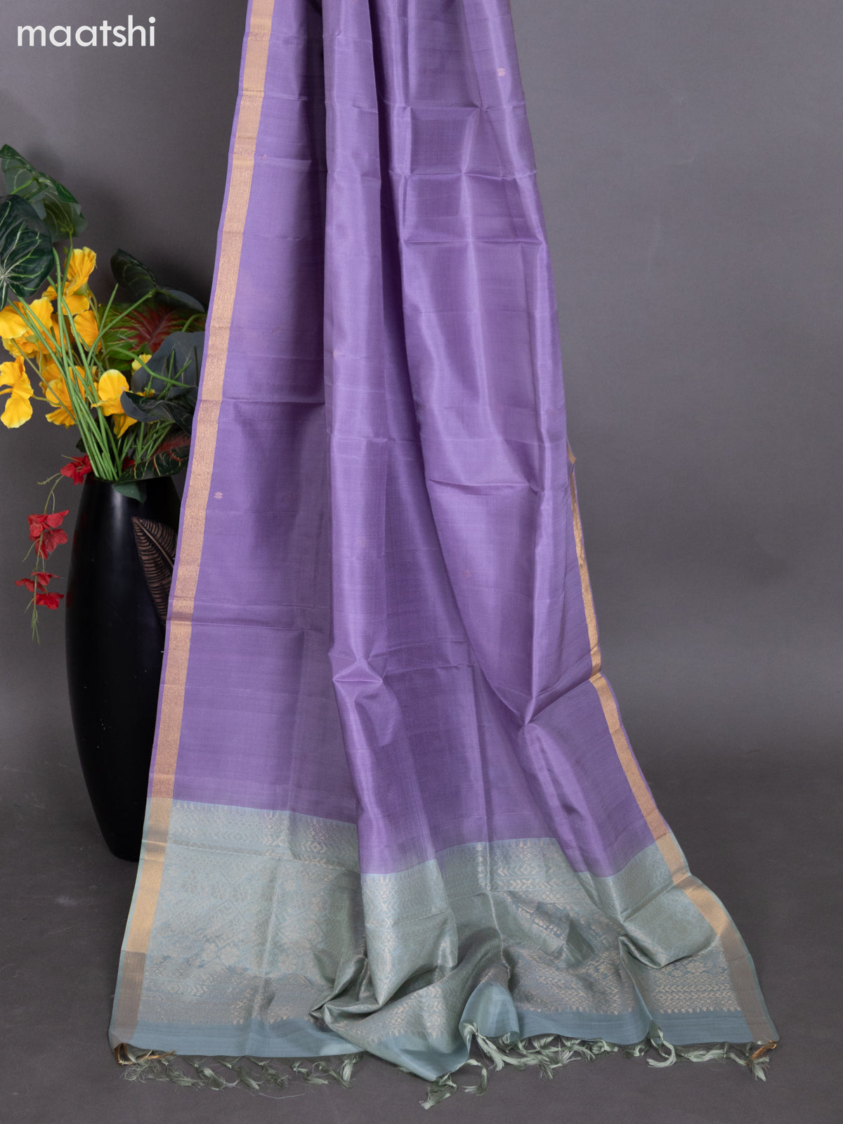 Pastel Blue Shade and Lavender Pure Silk Dress Material With Zari Buttas