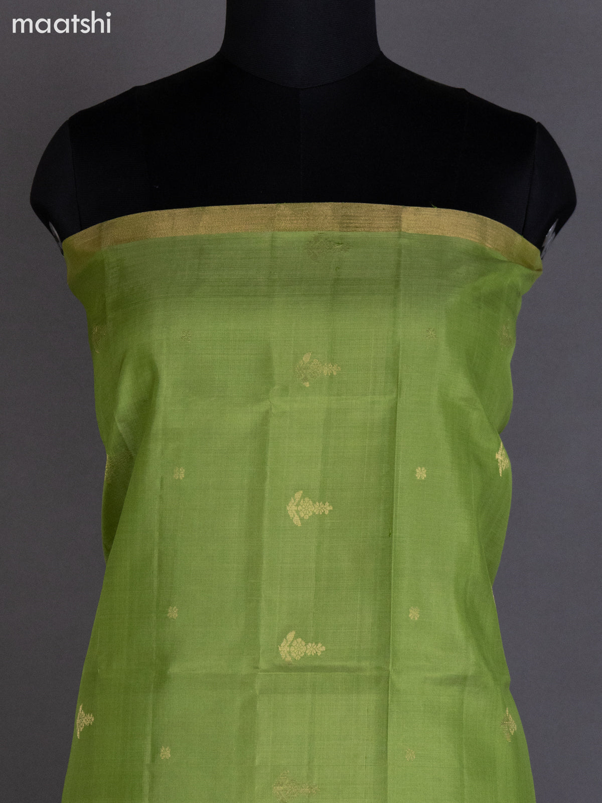 Light Green and Purple Pure Silk Dress Material With Zari Buttas