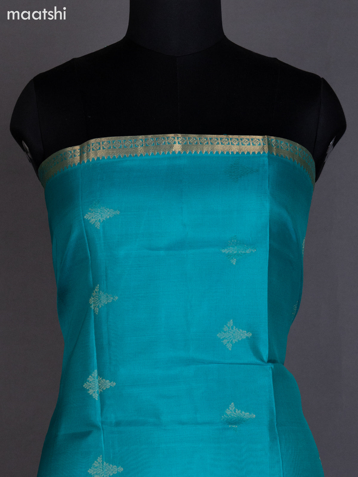 Teal Shade and Pink Pure Silk Dress Material With Zari Buttas