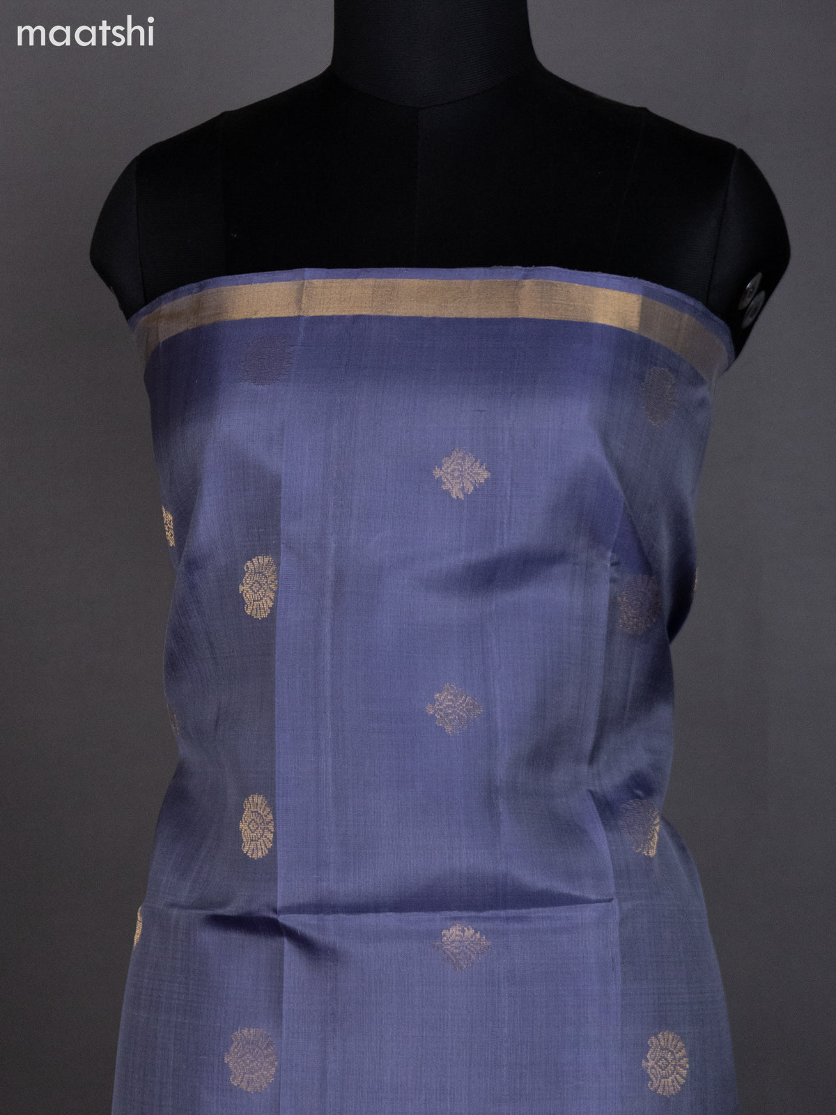 Bluish Grey and Dark Peach Shade Pure Silk Dress Material With Zari Buttas