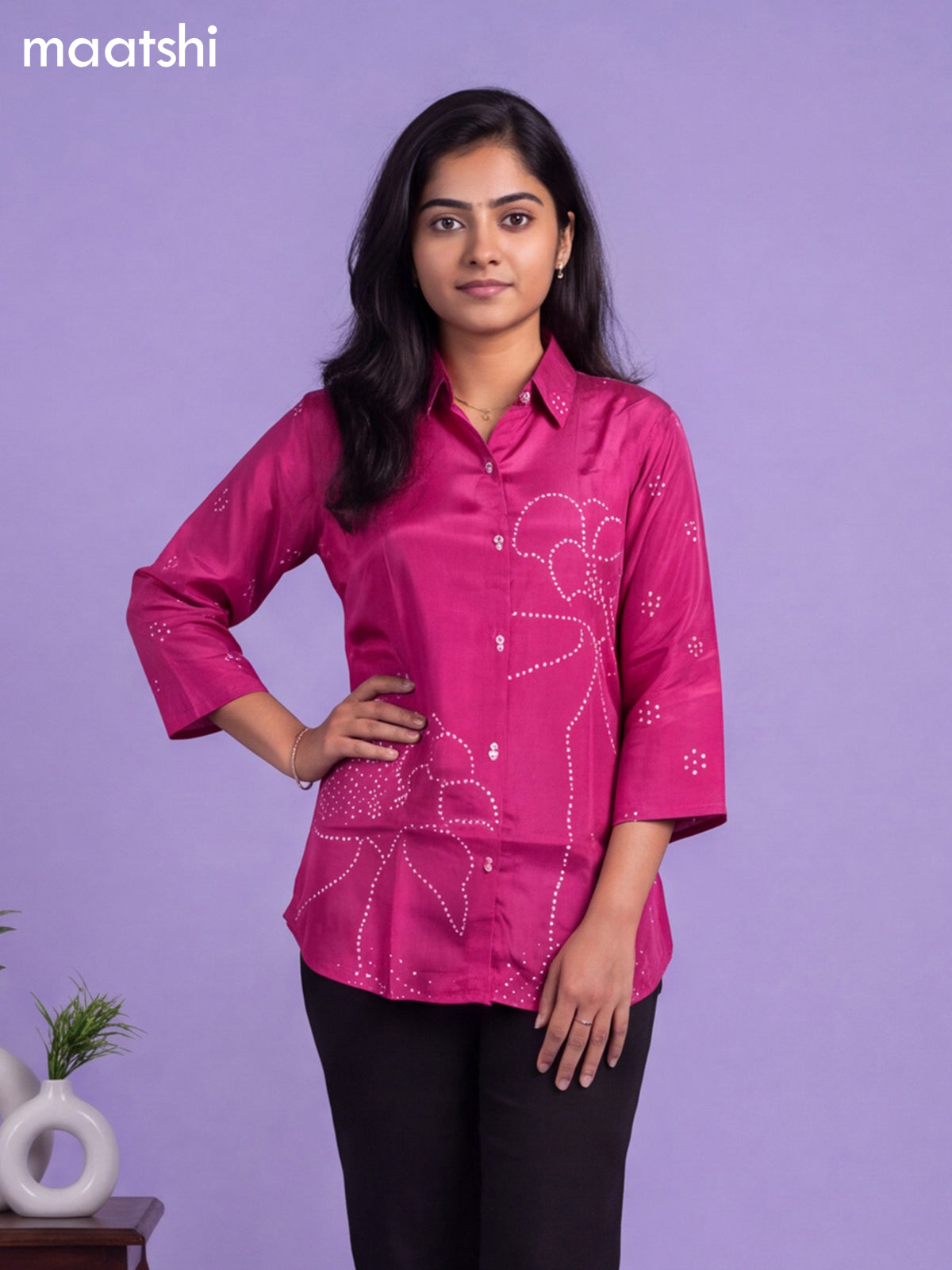 Pink Crepe Silk Bandhani Printed Women'S Shirt