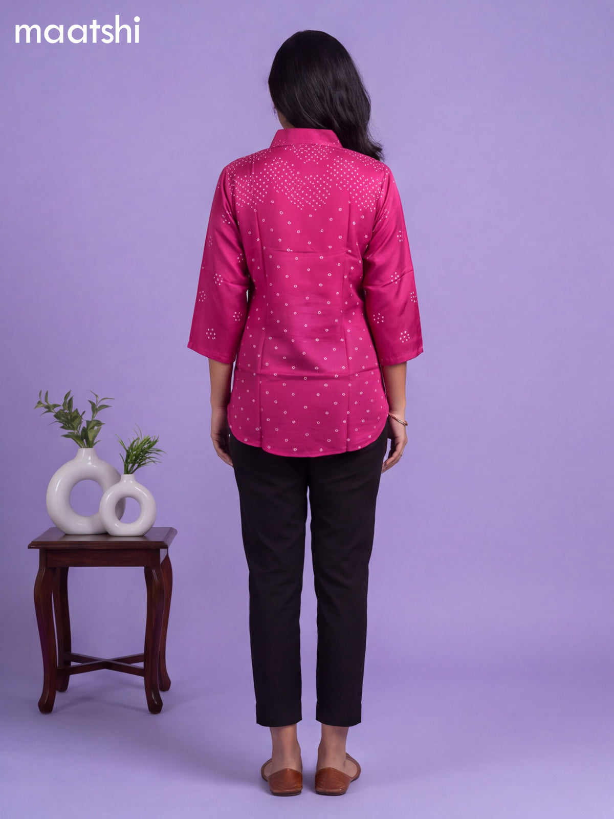 Pink Crepe Silk Bandhani Printed Women'S Shirt