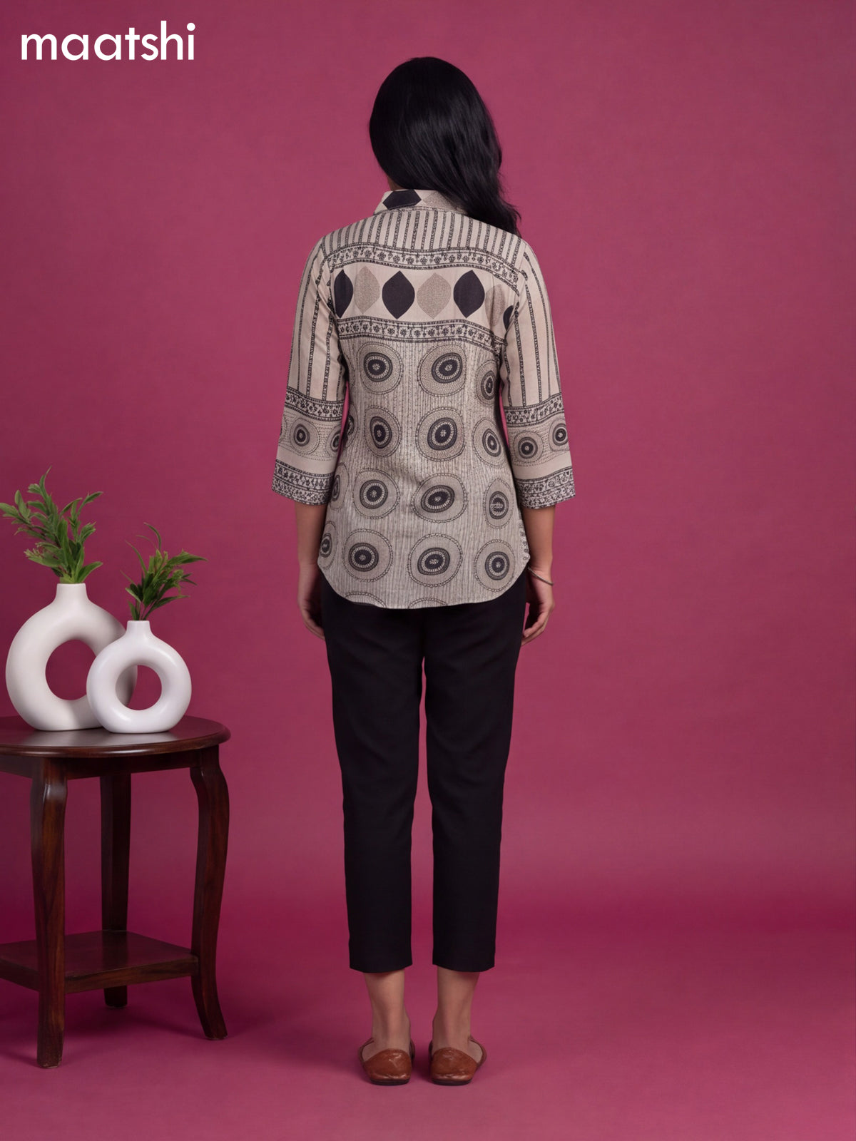 Beige Muslin Ajrakh Printed Women'S Shirt