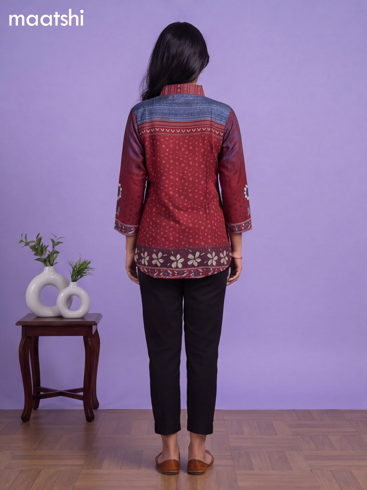 Maroon Muslin Printed Women'S Shirt