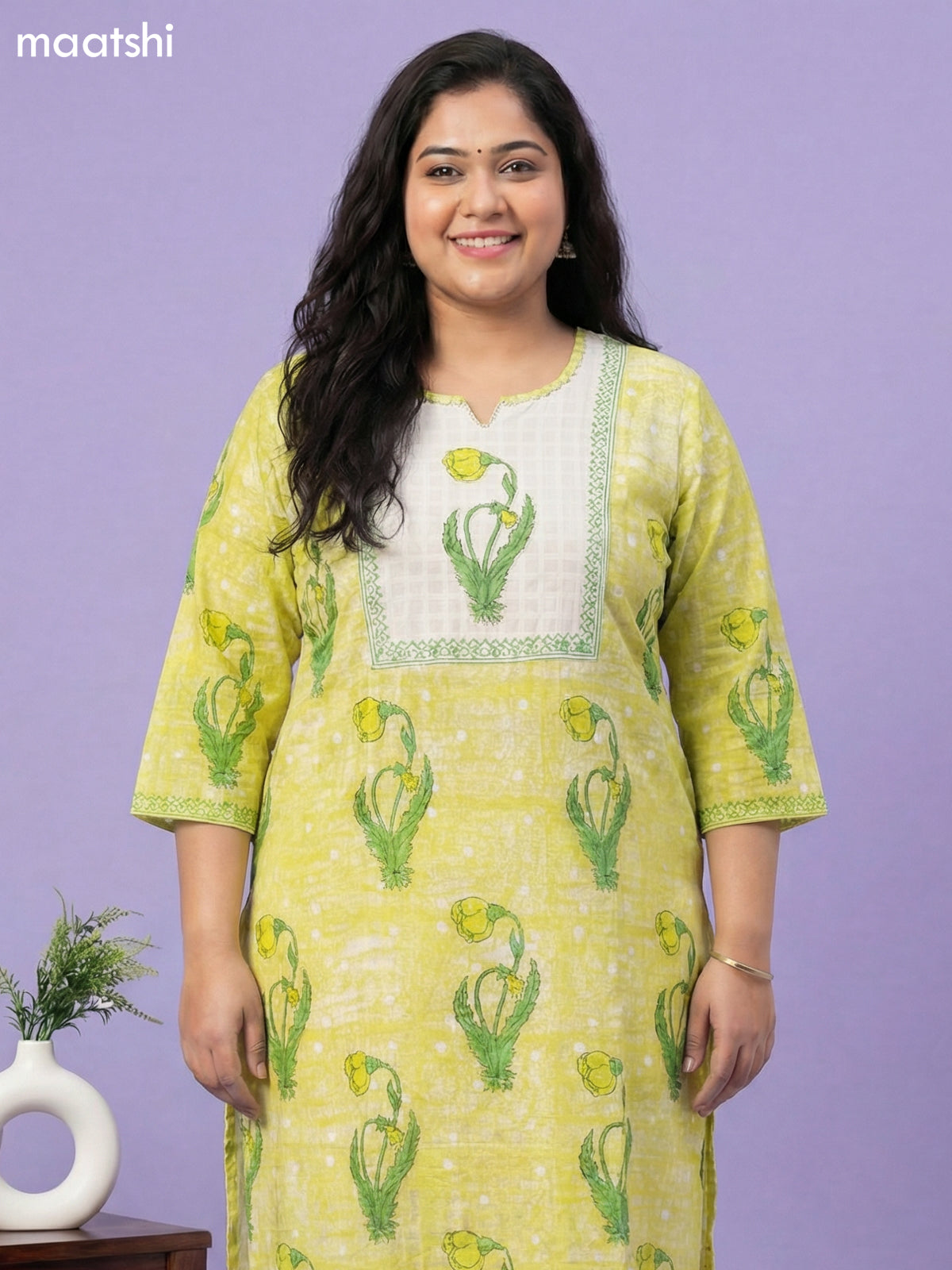 Light Green and Off White Cotton Block Printed Straight Suit