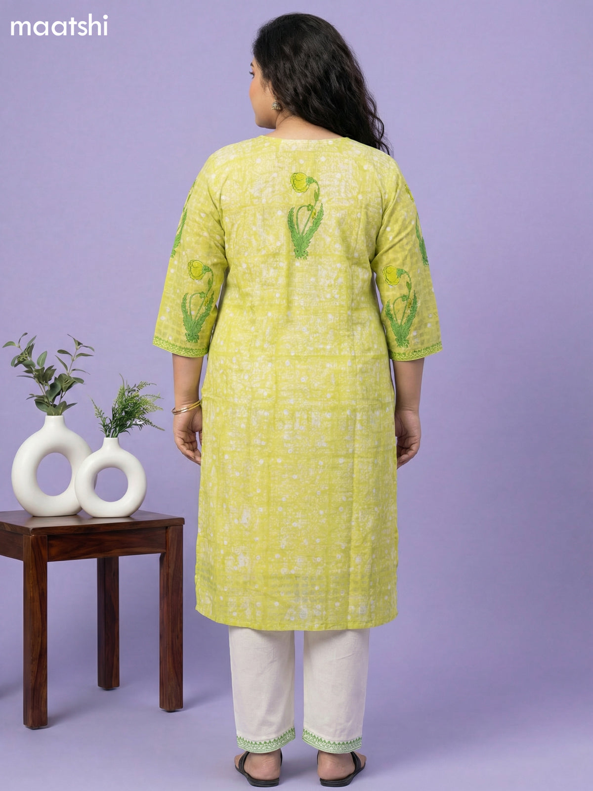 Light Green and Off White Cotton Block Printed Straight Suit