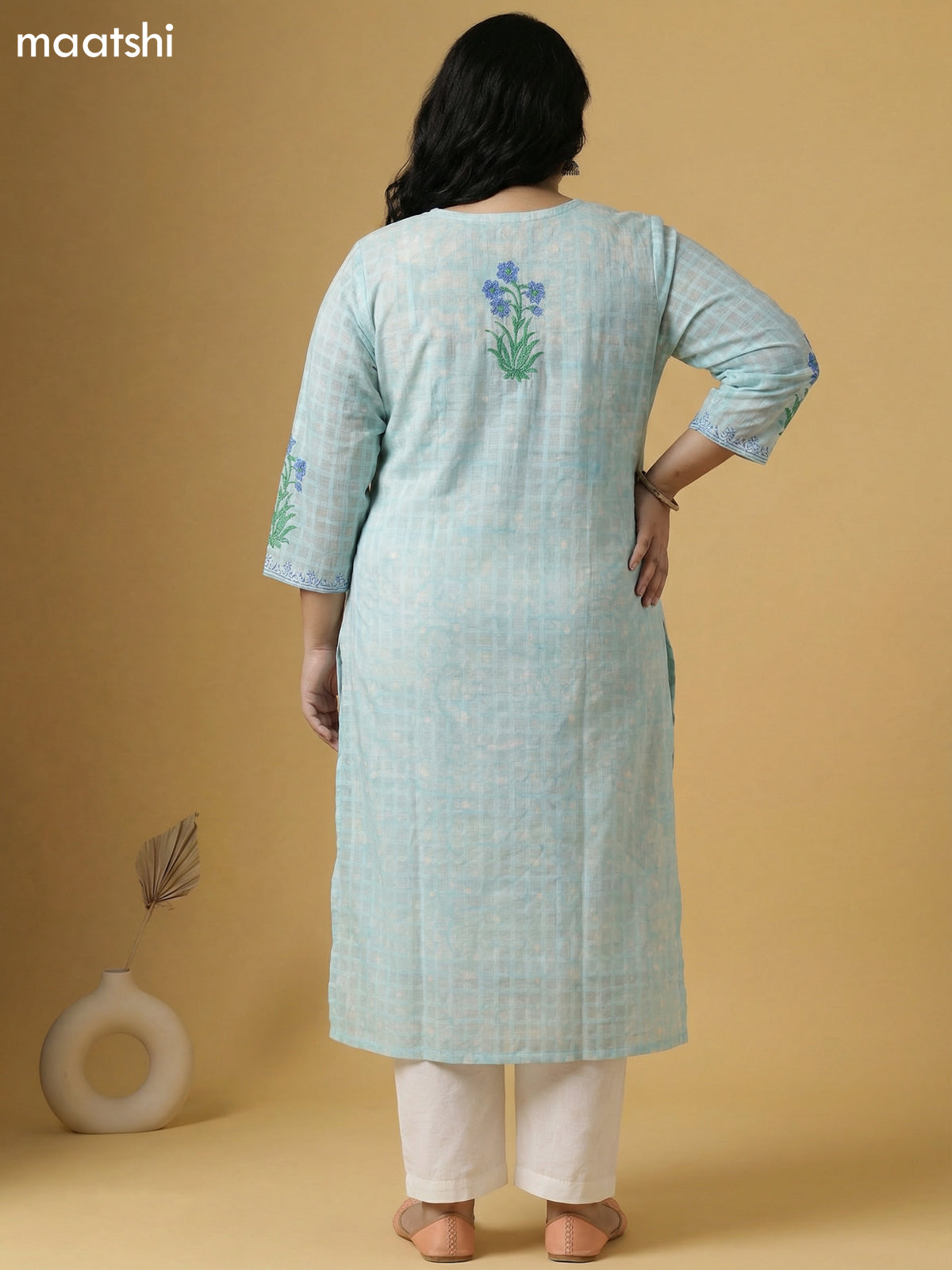 Pastel Blue and Off White Cotton Block Printed Straight Suit