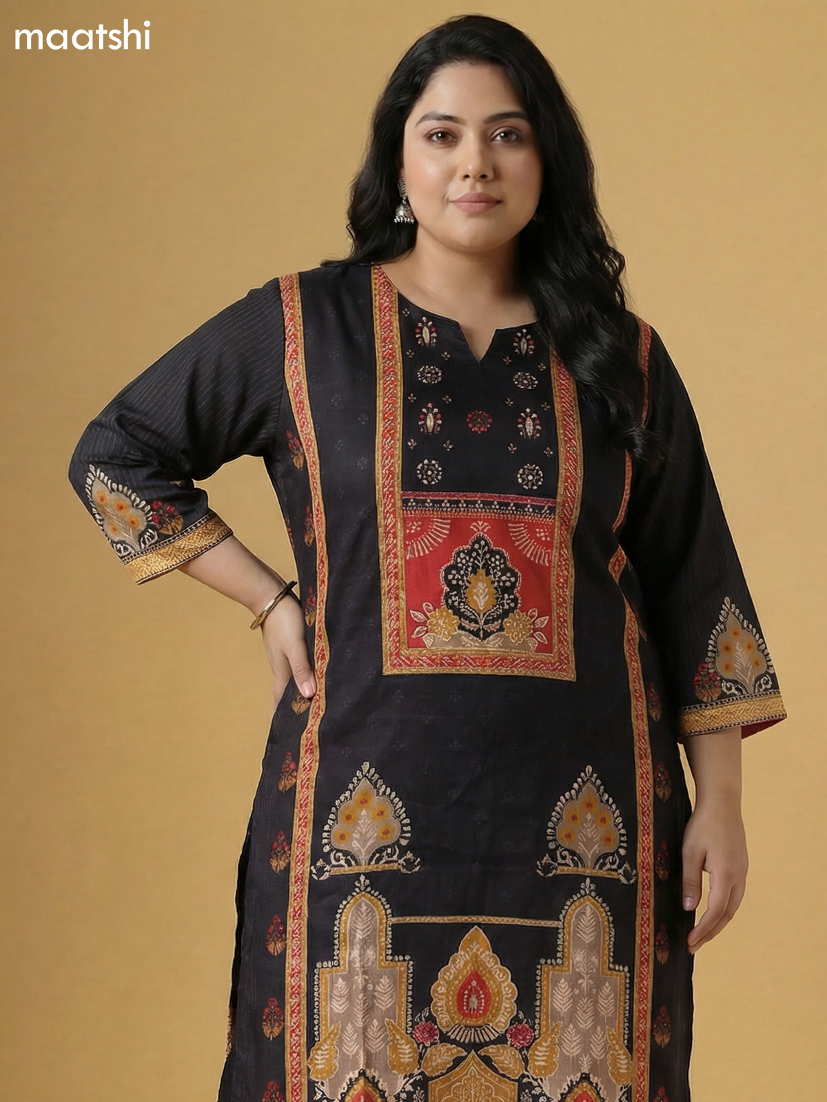 Black Muslin Foral Printed Straight Suit