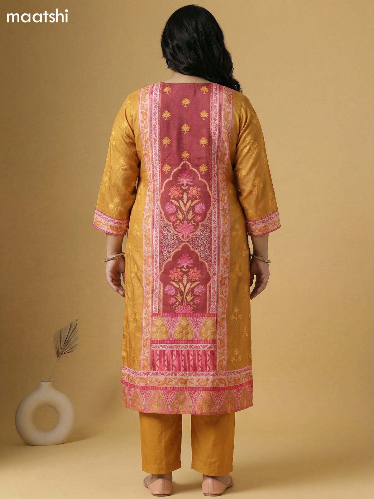 Dark Mustard and Maroon Muslin Foral Printed Straight Suit
