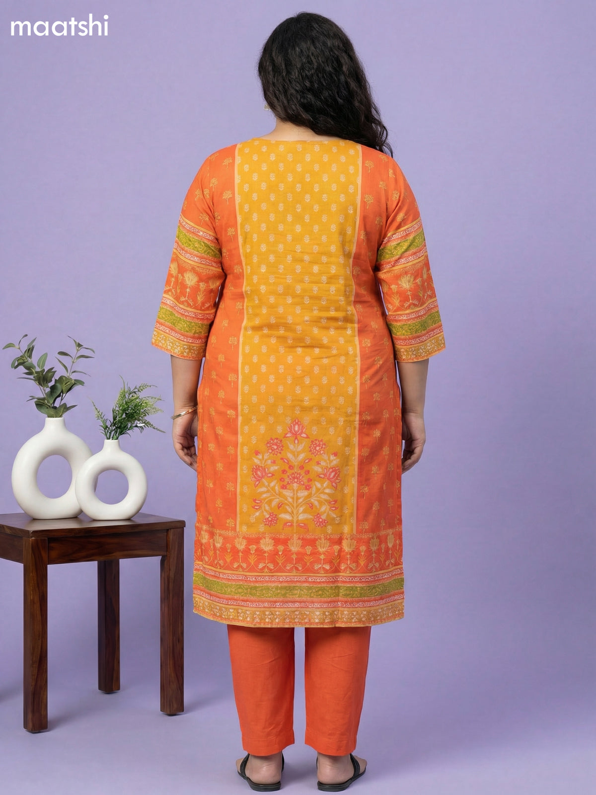 Orange and Mustard Yellow Muslin Foral Printed Straight Suit