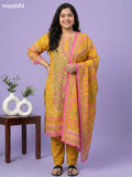 Mustard Yellow and Pink Sandal Muslin Foral Printed Straight Suit