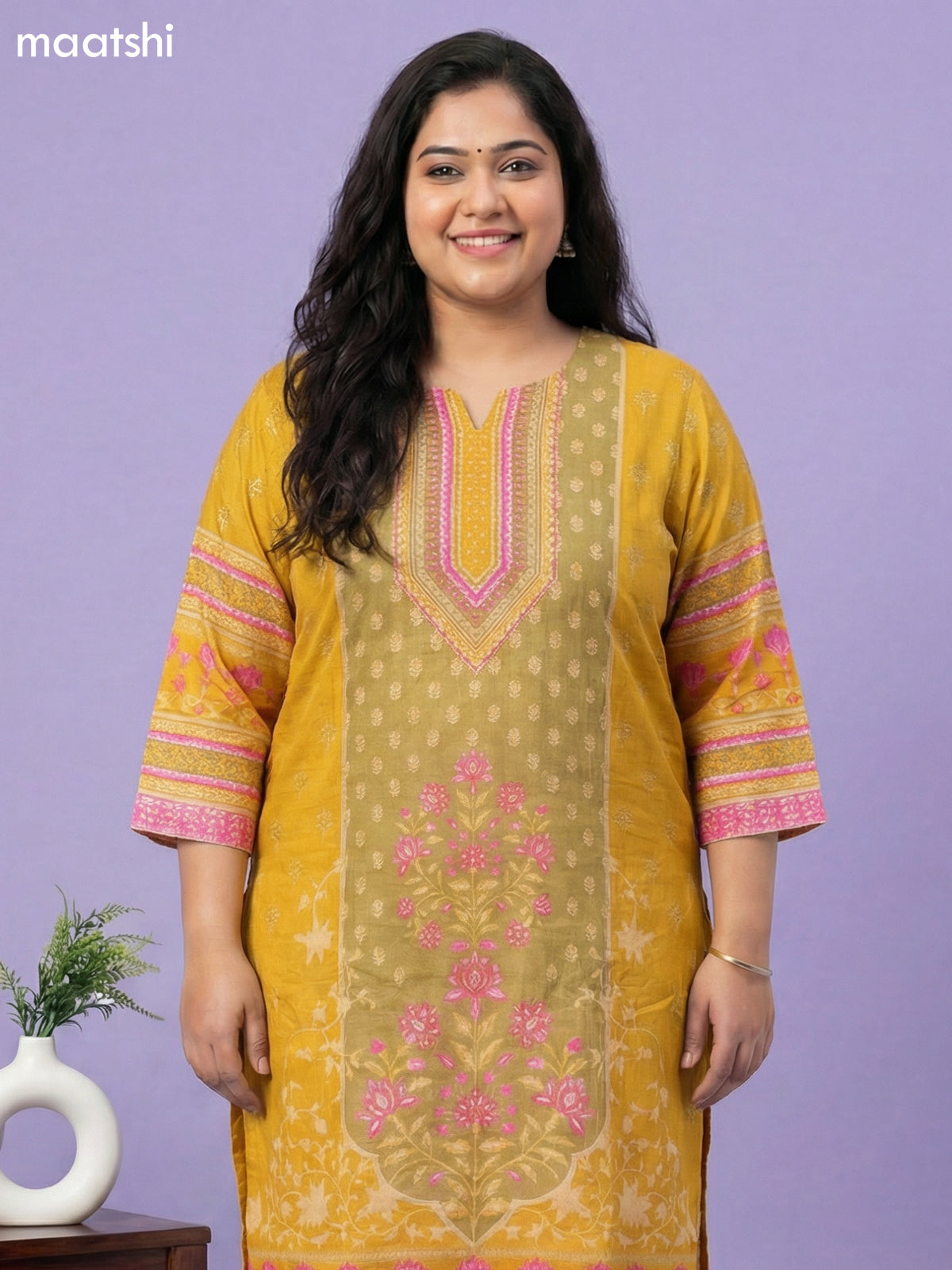 Mustard Yellow and Pink Sandal Muslin Foral Printed Straight Suit