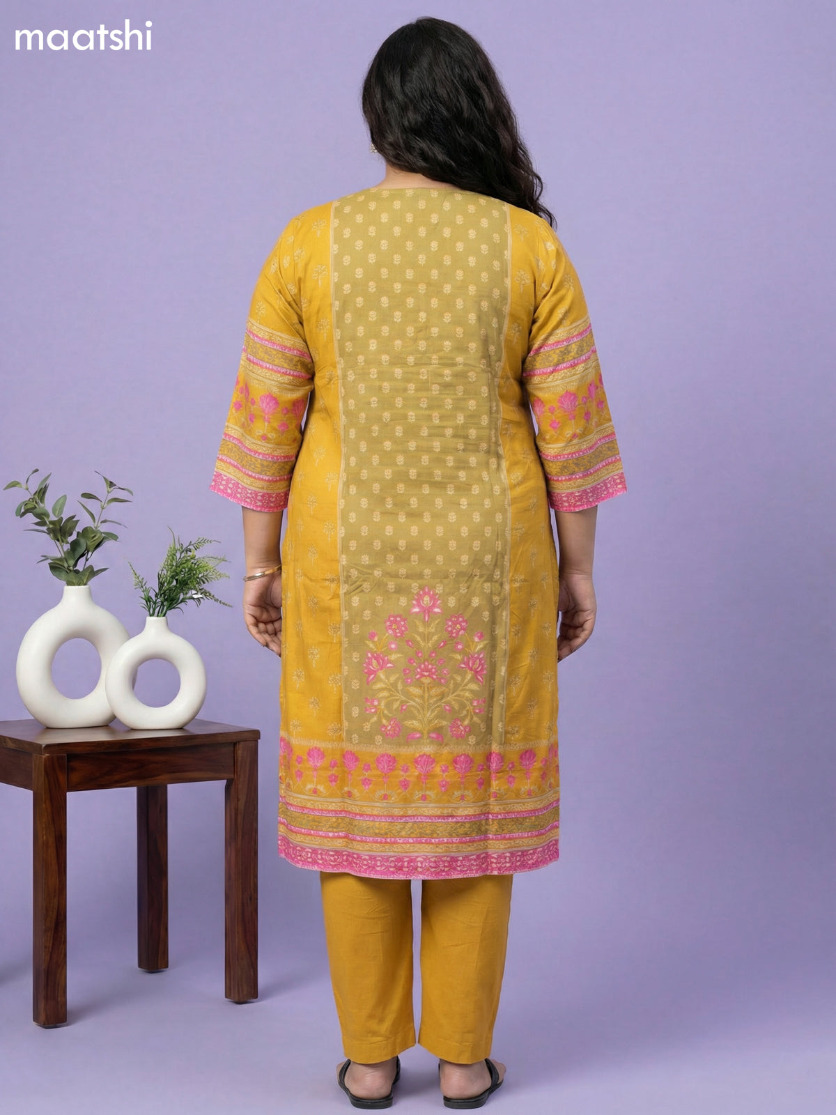 Mustard Yellow and Pink Sandal Muslin Foral Printed Straight Suit