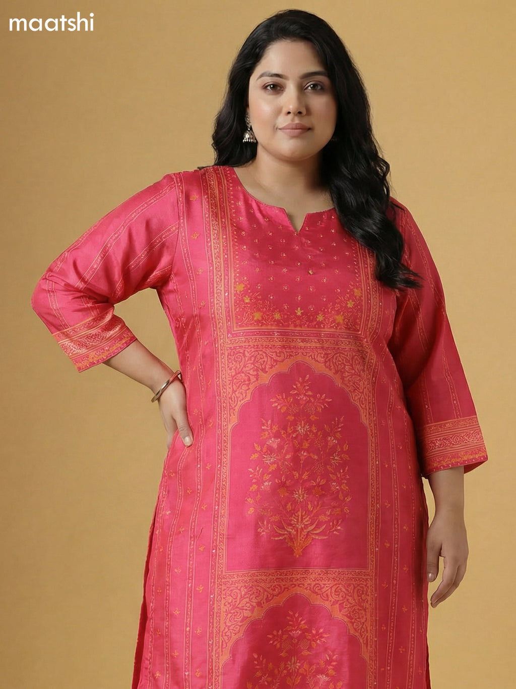 Peach Pink and Orange Muslin Foral Printed Straight Suit
