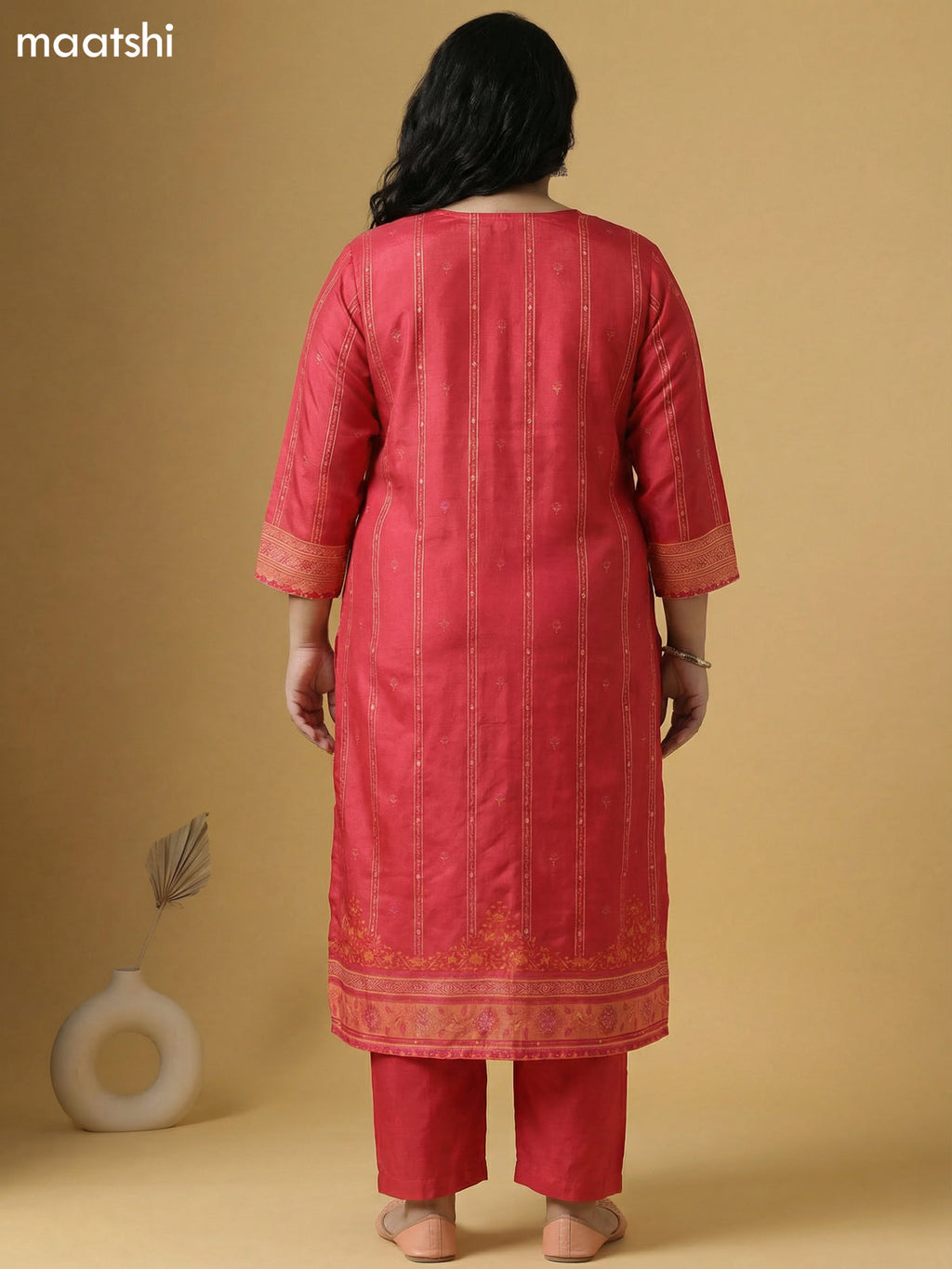 Peach Pink and Orange Muslin Foral Printed Straight Suit