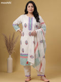 Off White Cotton Printed Straight Suit