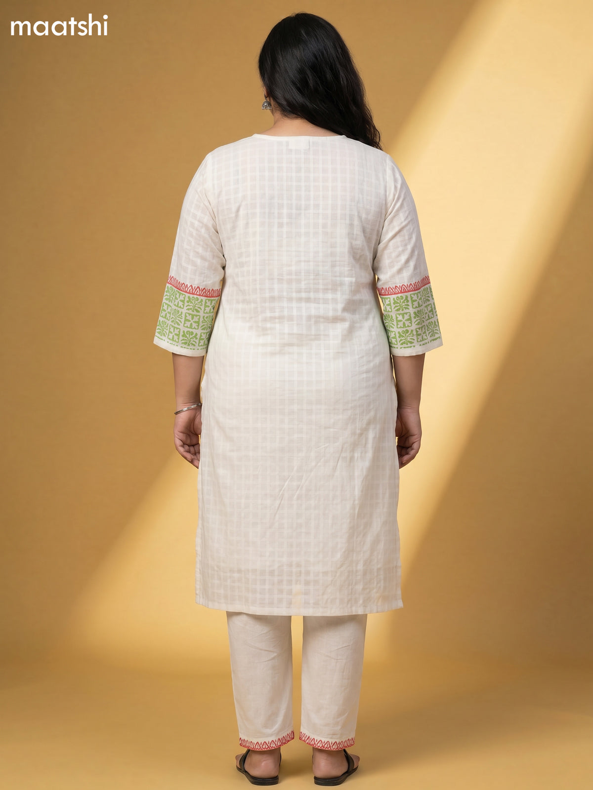 Off White Cotton Printed Straight Suit