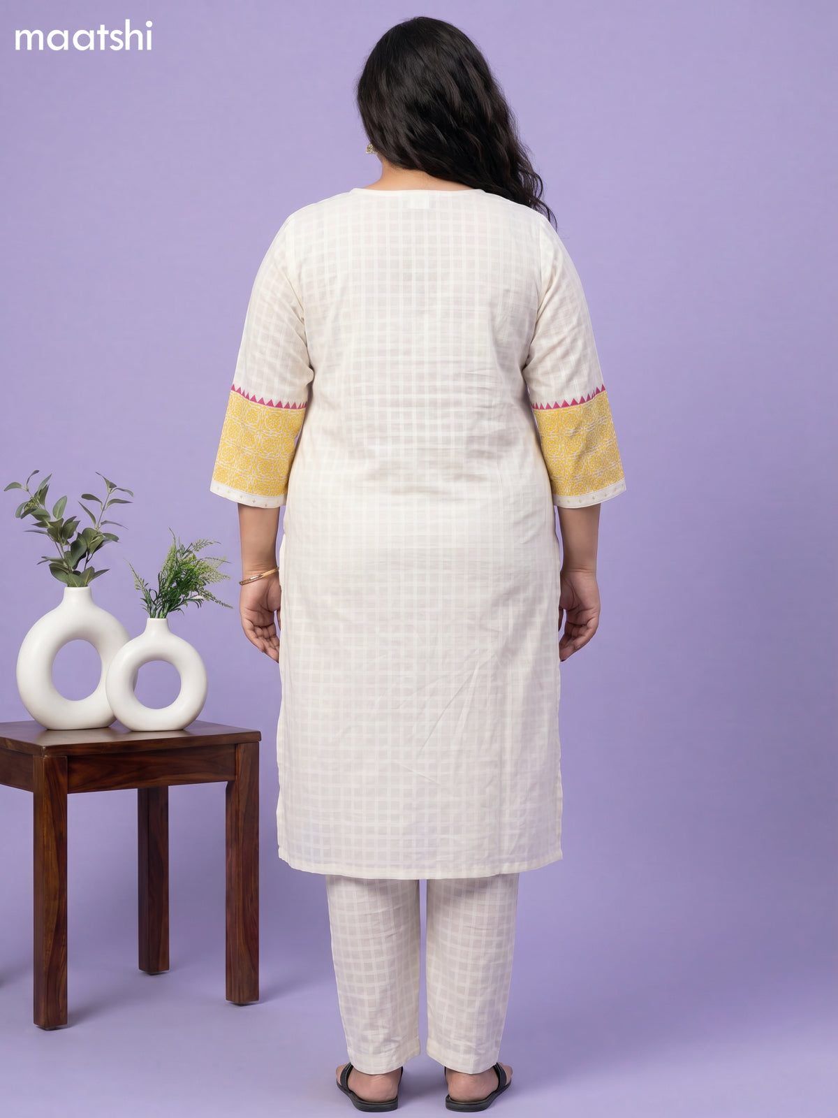 Off White Cotton Printed Straight Suit