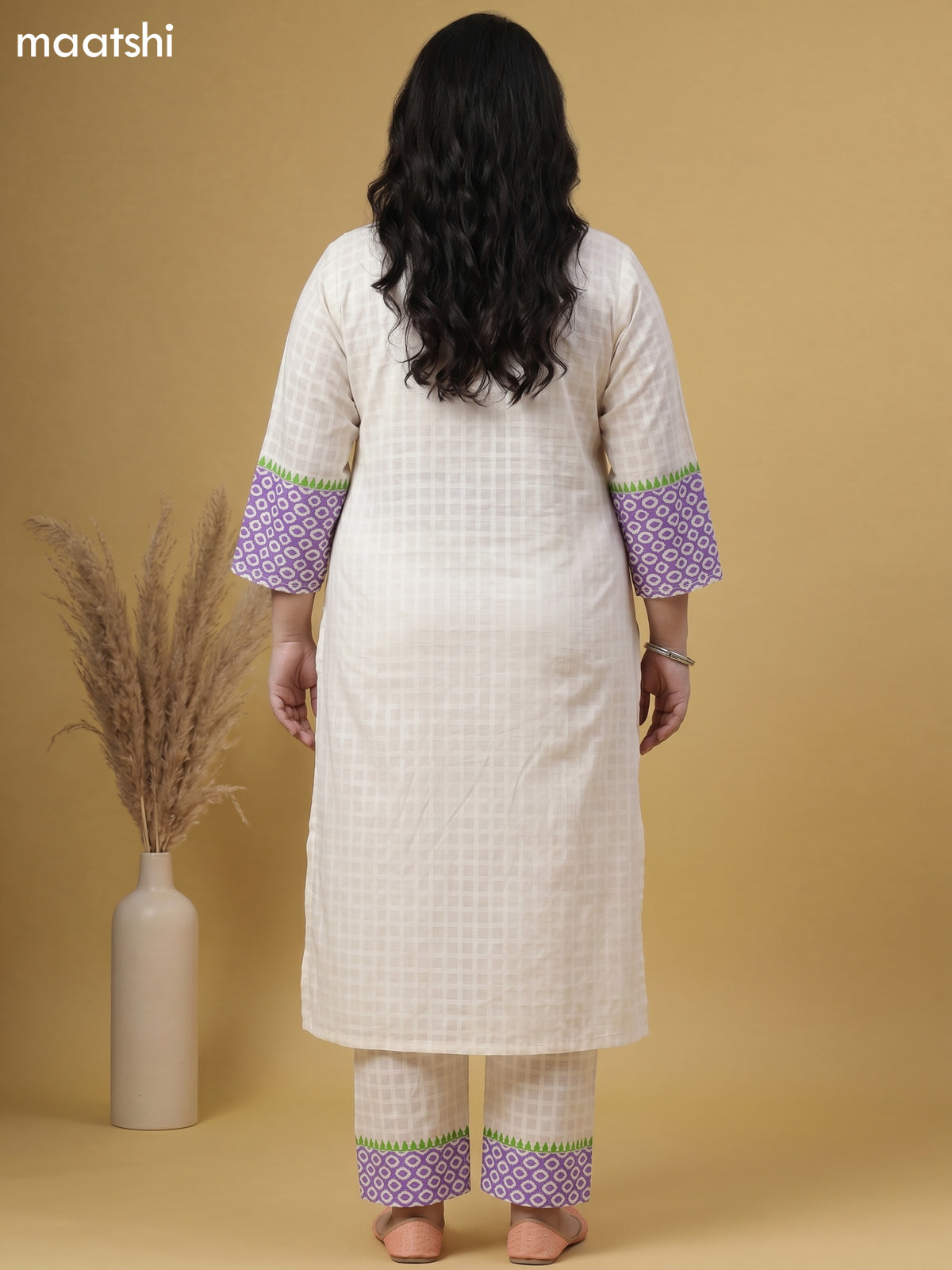 Off White Cotton Printed Straight Suit