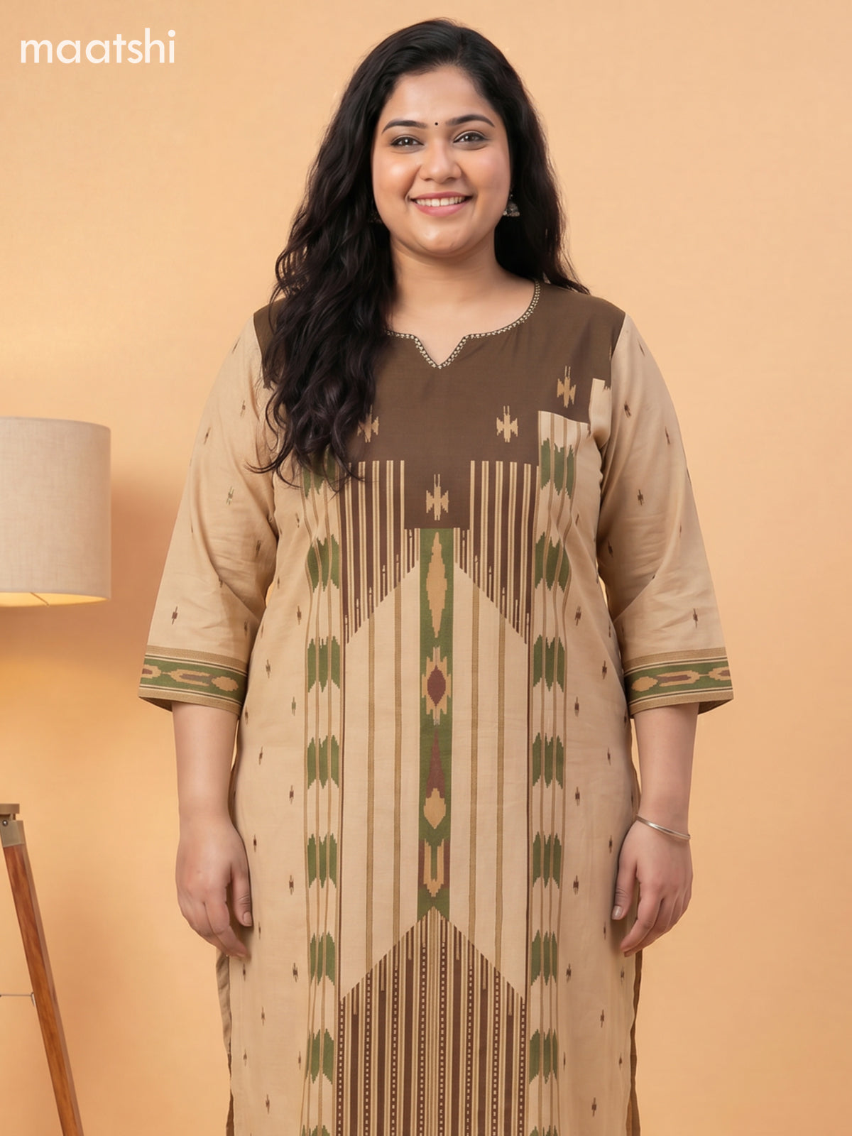 Brown and Sandal Cotton Printed Salwar Suits