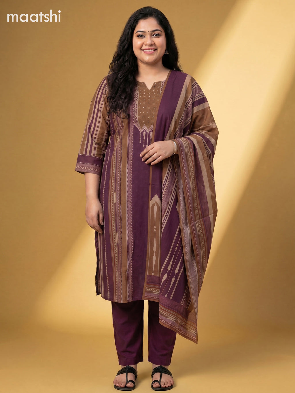 Purple and Brown Cotton Printed Salwar Suits