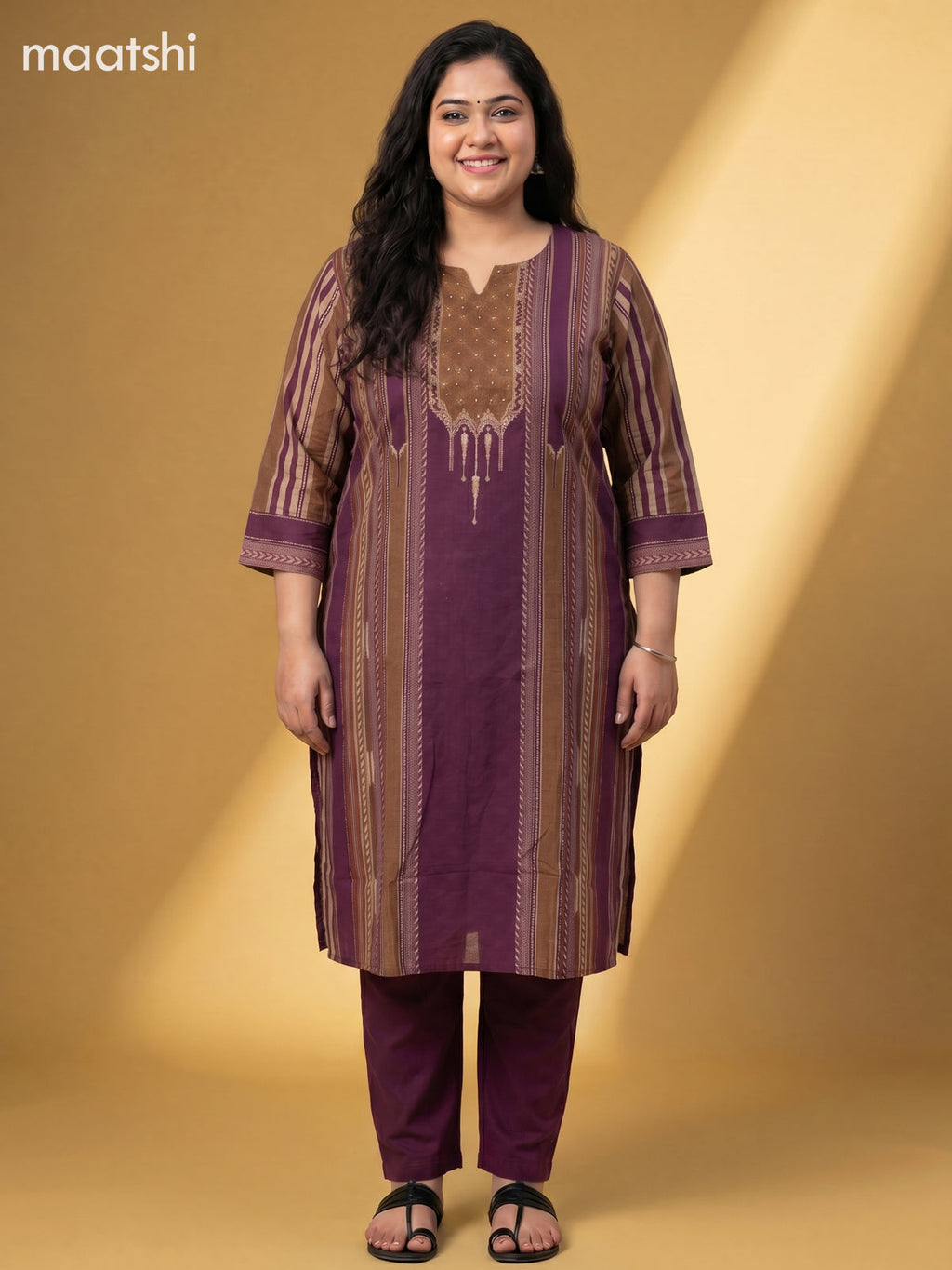 Purple and Brown Cotton Printed Salwar Suits