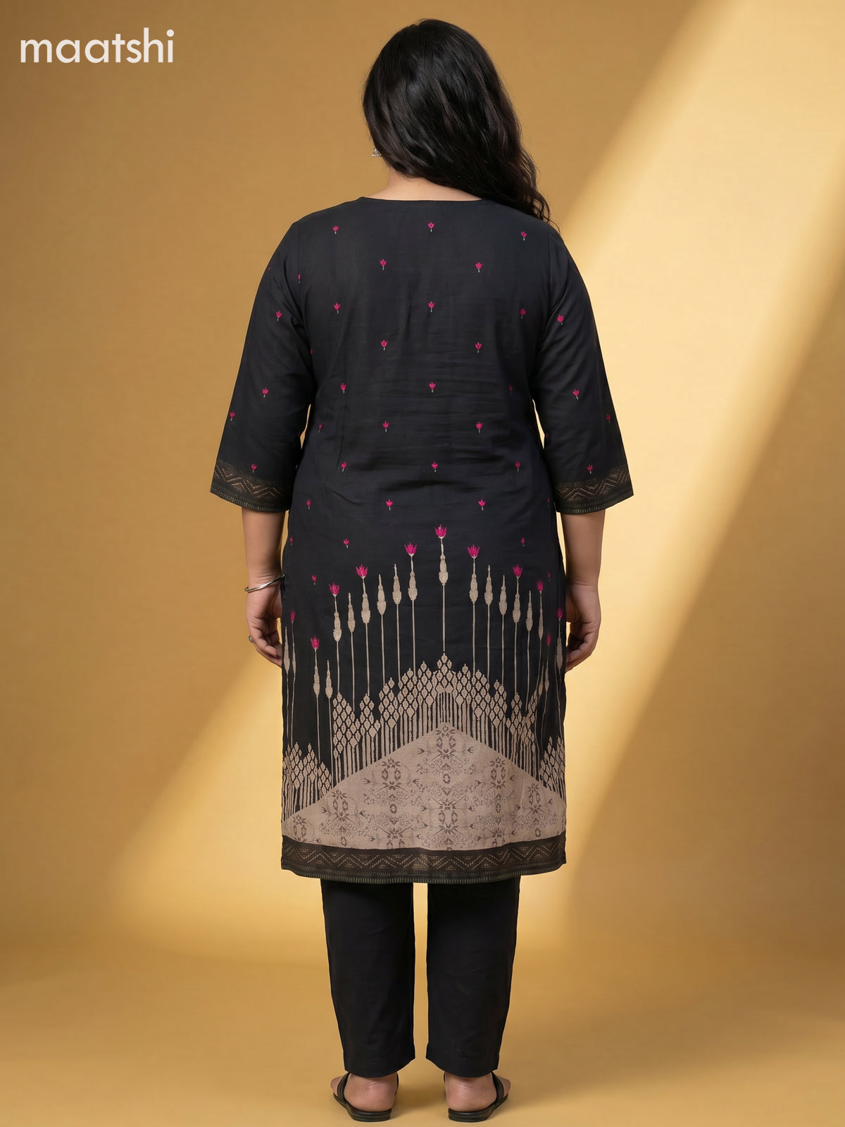 Beige and Black Cotton Printed Salwar Suits