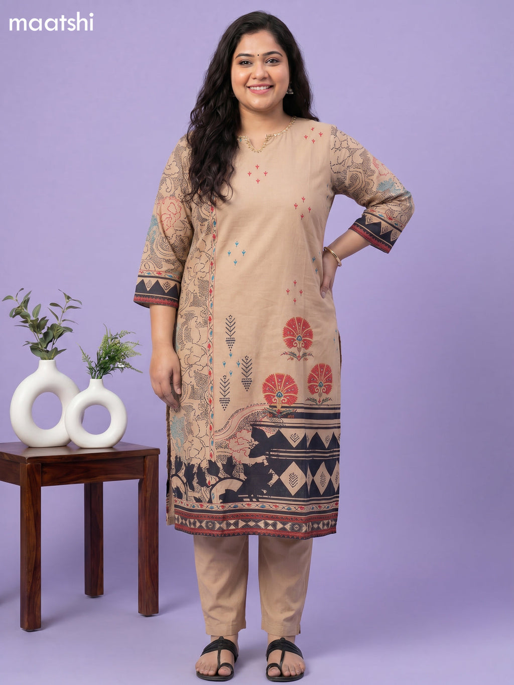 Sandal Cotton Printed Straight Suit
