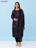 Modal salwar suit black with allover prints & sequin beaded work neck pattern and straight cut pant & dupatta