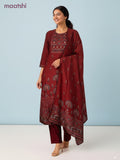 Modal salwar suit maroon with allover prints & sequin beaded work neck pattern and straight cut pant & dupatta