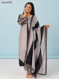 Muslin salwar suit mild peach shade with prints & sequin beaded work neck pattern and straight cut pant & dupatta
