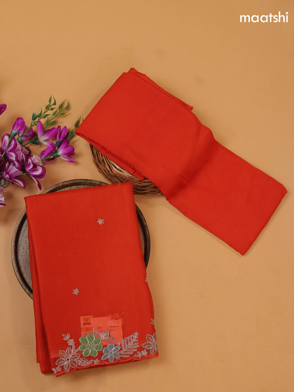 Orange Organza Dress Material With Pitta Word Border and Bottom & Dupatta
