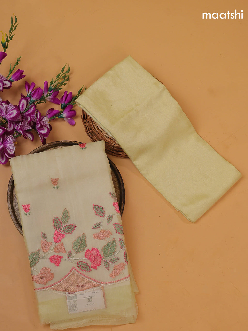 Yellow Organza Dress Material With Embroidery Work Pattern and Bottom & Dupatta