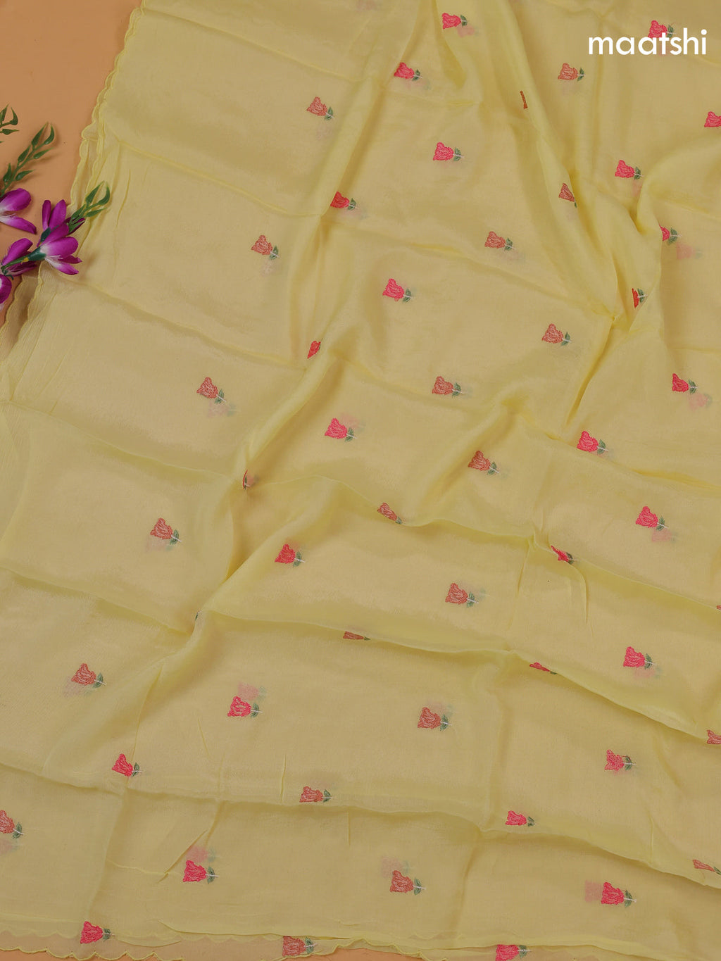 Yellow Organza Dress Material With Embroidery Work Pattern and Bottom & Dupatta