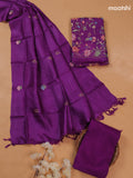 Violet Pure Tussar Dress Material With Floral Embroidery Work Pattern