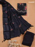 Black Pure Tussar Dress Material With Floral Embroidery Work Pattern
