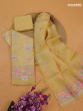 Pale Yellow Organza Dress Material With Embroidery Work Pattern and Bottom & Dupatta